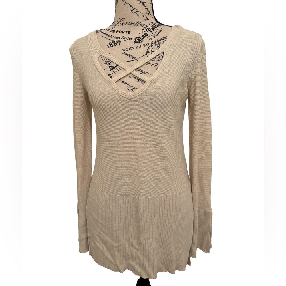 Free People Womens Tunic Sweater Sz XS V Neck Knit Side Slit Long Sleeve
